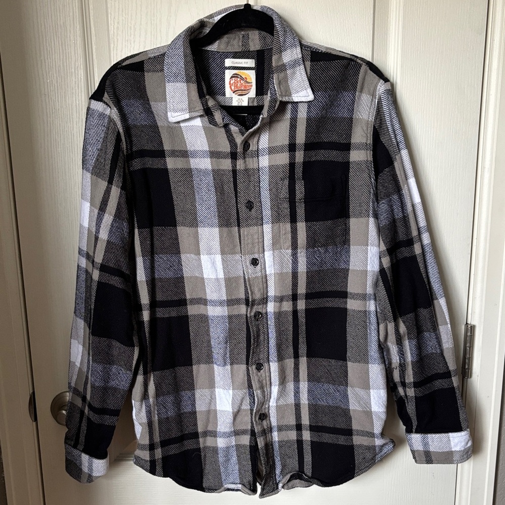 C&C California Men's Casual Plaid Shirt in Black, Gray, and White